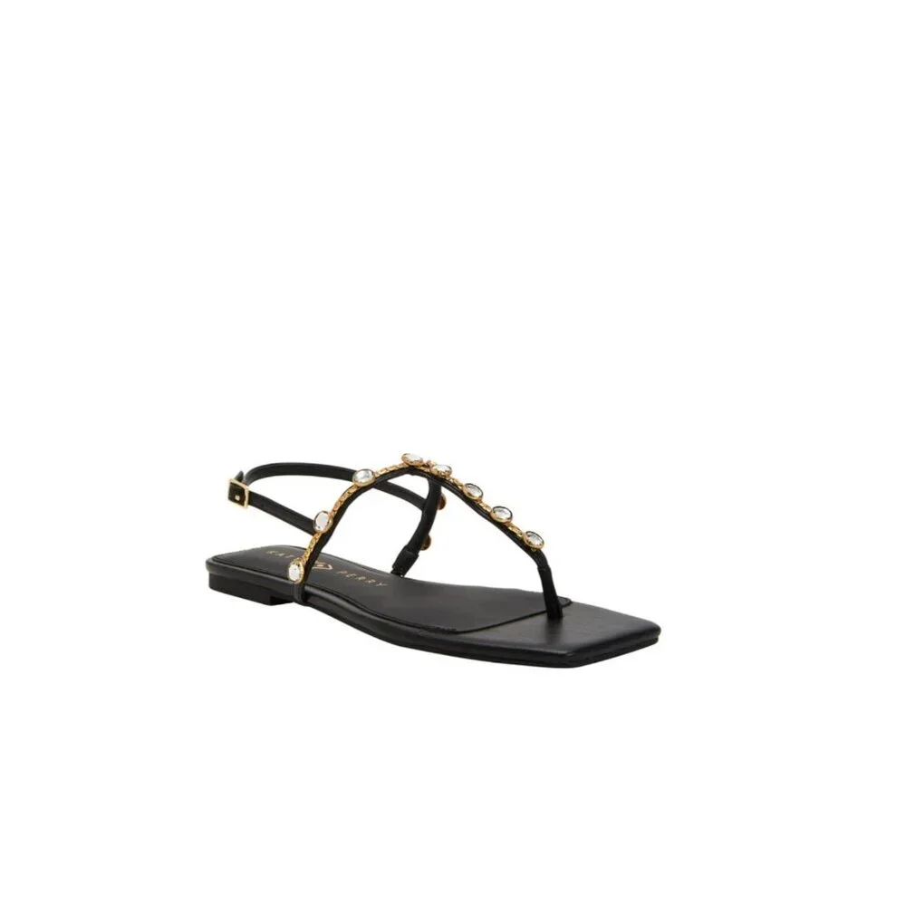Katy Perry Women's The Camie Gemstone Sandal Flat Black 10 NIB